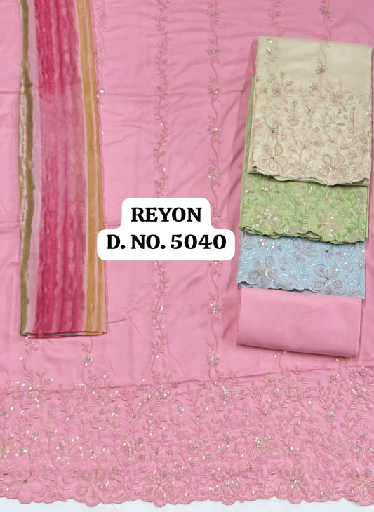 Rayon Cotton Suit with Daman Embroidery
